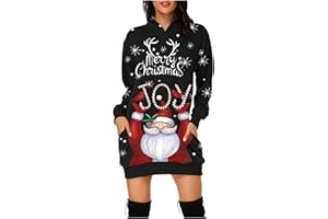 Fannyfuny Vestiti Natale di Donna Maglione con Stampa Renna Abito Casual da Donna Abito per Autunno E Inverno per Autunno E Inverno con Tasca Maniche Lunghe Felpa con Cappuccio alla Moda