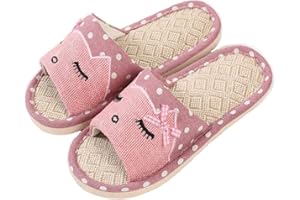 AioTio Pareja de Lino Zapatillas de casa de Estilo japonés niño Divertido Zapatillas de Dibujos Animados Transpirable Antideslizante luz de Fondo Regalo con Amor