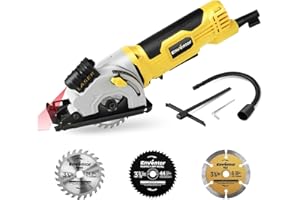 ENVENTOR Mini Sega Circolare 580W, Sega Circolare 4000RPM con Guida Laser,Motore in Rame Puro,Taglio: 27mm, 3 Lame adatto da 85mm,Per Tagliare Piastrelle, Plastica, Metallo e Legno