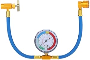 Surieen R134A Car AC Refrigerant Charge Hose Kit with Gauge, A/C 1/2 Inch Acme Thread Car Air Conditioning Refrigerant Recharge Measuring Hose Gauge Kit, Blue Aluminium & Brass