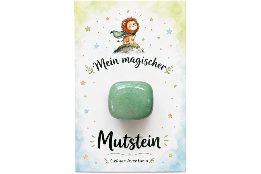 Produktabbildung zu Mutstein zur Einschulung – Grüner Aventurin mit liebevoller Grußkarte – Glücksbringer für Schulanfänger – Geschenk zum Schulstart für Mädchen & Jungen – Füllung Schultüte