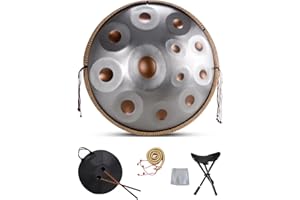 LSZMXI Handpan Drum Instrument, D Minor 12 Notes 22" Steel Hand Drum with Soft Handpan Bag, 2 Handpan Maillets, Handpan Stand, for Sound Healing, Personal Meditation and Relaxation