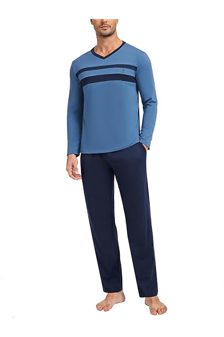MoFiz Pyjama voor heren, katoen, lang, winter, nachtkleding met knopen, lange mouwen, tweedelige pyjama, hemd en broek met zakken, zacht en comfortabel, Zwart, L