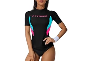 ATTRACO Women‘s Short Sleeve Rash Vests UV Swim Tops Summer Surfing Shirts