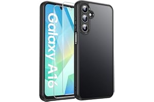 FLLAO Matt Handyhülle für Samsung Galaxy A16 5G Hülle und 2 Schutzfolie, mit Kameraschutz [Militärnorm Schutz] urchscheinende PC Rückseite TPU Bumper Hülle für Samsung Galaxy A16 - Schwarz