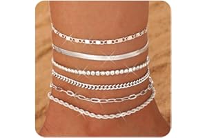 FIOROYAL 6Pcs Bracelet Cheville Femme Chaine de Cheville Or,14K résistantes à l'eau Empilable Bracelet de Cheville Ajustable,Tendance Délicats Set de Bracelets de Cheville en Couches