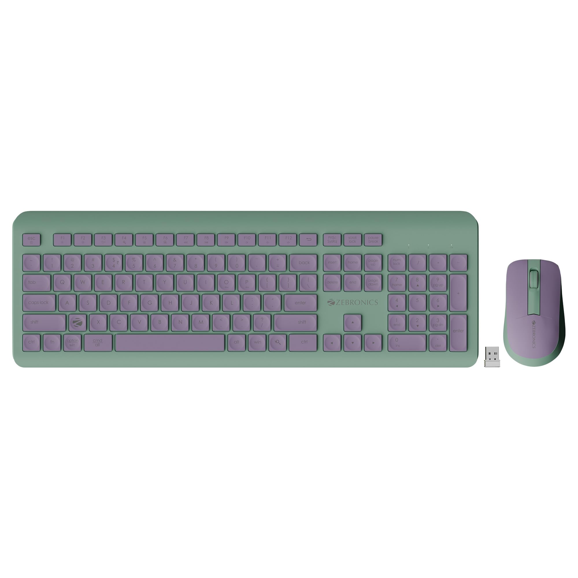 ZEBRONICS Companion 203, 2.4GHz Wireless Keyboard & Mouse Combo, Copilot AI Key, 12 Multimedia Keys, 1600 DPI Mouse, Silent Operation, High Precision Sensor, for Windows & Mac (Guava)