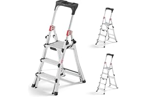 ‎HAILO Hailo Master TL100 Topline 3-in-1 Alu Teleskopleiter - Flexible Arbeitshöhe 3-5 Stufen belastbar bis 150 kg - 2,65-3,09 m Arbeitshöhe einstellbar - extragroße Plattform - Leiter ausziehbar - Aluleiter