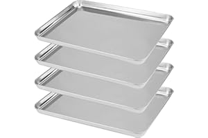 ZOENHOU Lot de 4 plaques de cuisson rectangulaires en acier inoxydable - Grande plaque de cuisson professionnelle anti-adhésive - 40,6 x 30,5 x 2,5 cm