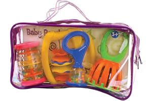 Halilit Baby Band Musical Instrument Gift Set. 4 Piece Musical Sensory set Includes a Rainboshaker, Clip Clap, Cage Bell, Baby Maraca and Clear Carry Case. Suitable for Boys and Girls 6 month +