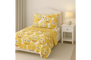 GX GARGIX Completo Letto Singolo Set Lenzuola e Federa in Cotone Smile Faccine Vari Colori (JL-1/SmileGiallo, Singolo)