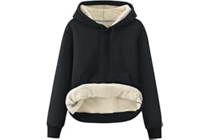 JFAN Felpa Donna con Cappuccioe in Pile Invernale Caldo Fleece Felpa Pullover Solido Hoodie Sweatshirt con Tasca
