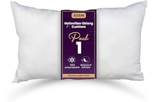adsin Hollowfiber Oblong Cushions (Pack of 1, 12"x18") New White Rectangle Cushion Soft & Supportive Inserts For Sofa, Bed or Chair, Hypoallergenic Polyester Stuffer Pillow Inserts For Side Sleepers