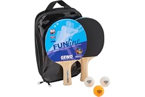 ‎GEWO GEWO Double Fun Tischtennisschläger Set für Hobby und Freizeit mit 3 Tischtennis Bällen und Aufbewahrungstasche/ 2er Set/Ping Pong Set/Komplettschläger mit Kontrolliertem Belag, Griff konkav