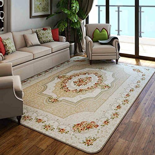 Area Rugs Rose Rectangular Soft Floor Mat Coral Velvet Carpet Baby Crawling Mat for Living Room Bedroom Home Decoration (Large 1.3 x1.9m) (Yellow)