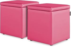 HAPPERS Pack 2 Puff Cubo Arcón Polipiel para Salón o Dormitorio Fucsia
