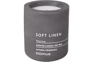 blomus -FRAGA- Duftkerze S aus Sojawachs, Magnet, hochwertiger Raumduft, charakteristische Beton-Optik, Duft SOFT LINEN, 24 h Brenndauer, besonders rußarm (H / B / T: 8 x 6,5 x 6,5 cm, Magnet, 65653)