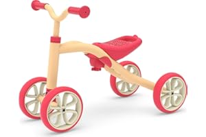 Chillafish Quadie stable 4-wheel ride-on for kids 1-3 year, 3 seat positions, grow-with-me ride-on with cookie storage in the seat, silent non-marking wheels and stickers, peach