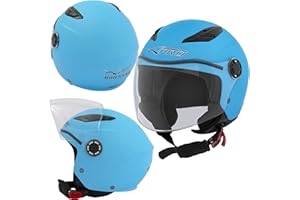 A-PRO Kinderhelm Motorrad Roller Jungen Kindersicherheit ECE 22 06 Hellblau L