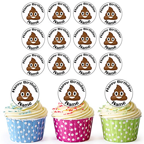 Buy Poo Face Emoji Poop 24 Personalised Edible Cupcake Toppers/Birthday