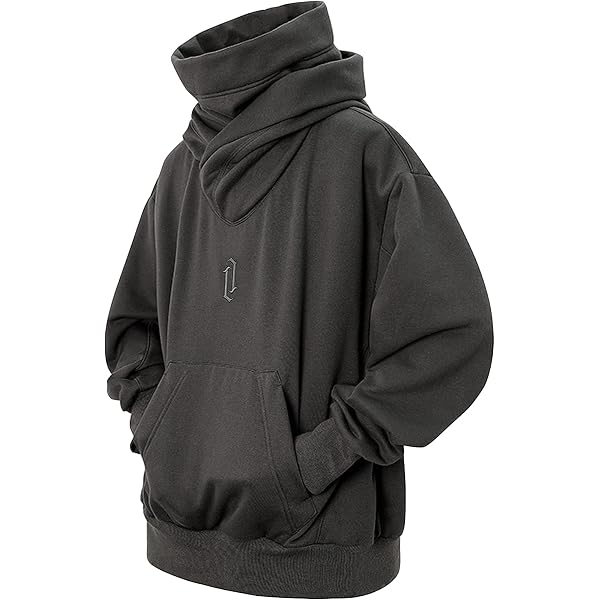 Felpa con cappuccio a collo alto, da uomo, oversize, con cappuccio, collo alto, hip hop, in pile, felpa con cappuccio, oversize, Urban, Blu, XL