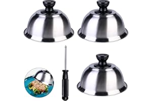 YOYIAG Cloche à Hamburger Hottes Hamburger 3 Pièces Cloche Alimentaire INOX avec Poignée Ronde, Hottes de Hamburgers en Acier Inoxydable pour Steak, Cheeseburger, Hamburger, Barbecue(16 x 9 cm)