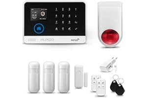 HUXGO® HXA003 Sistema di allarme casa senza fili con radio Sirena esterna WiFi + GSM | Impianto allarme casa kit con 1x sensori di allarme per finestre/portes, 3x rilevatori di movimento