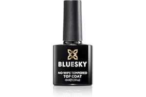 Bluesky No Wipe Tempered Top Coat 10ml, Extra Strong, Hardest Wearing, Clear Gel Nail Polish Top Coat for 21 Day Manicure, Requires Curing Under LED UV Nail Lamp