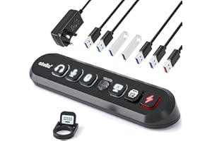 atolla Powered USB Hub 7-Port USB 3.0 Hub with 1.5m Extended Cable 36W Power Adapter Individual On/Off 13 Removable Keycaps Smart Charge Port, Powered USB Data Hubs for Desktop PC Laptop