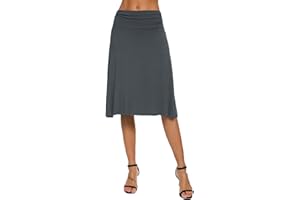 EXCHIC Donna Elegante Casual Elastico Midi Yoga Gonna Piega Media Vita Svasato A-Line Gonna