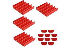 Perforerade plattor set röd, med 4 stycken hålelement 148 x 148 x 28 mm inkl. 10 st. skiljeväggar, tillverkade av ABS för indelning av verktygslådor (4 hål/10 skiljeväggar)