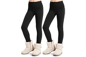 KEREDA Girls Fleece Lined Leggings Thermal Leggings Kids Warme Winter Pants Trousers 4-13 Years Pack of 2