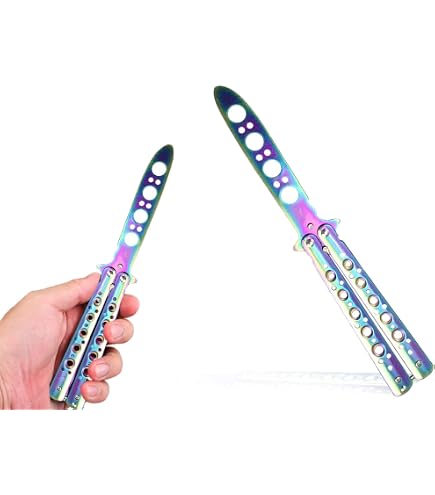 WANDGU Lot De 3 Couteaux Papillon Entraînement - Balisong Débutant Lame Non Aiguisée Acier Inox (Noir + Argent + Couleur)