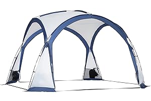Outsunny Tente de Camping dôme familiale pour 6-8 Personnes avec 4 Portes en Filet zippées, Tissu Oxford Amovible, Crochet pour Lampe, Sac de Transport dim. 350L x 350l x 230H cm - Blanc et Bleu