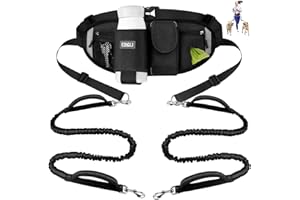 ETACCU Smycz do Biegania dla 2 Psów z Pasem na Brzuch, Wolnoręczna, Elastyczna, Odblaskowa 90-130 cm dla Dużych i Średnich Psów, Jogging