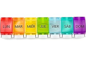 HISTOKIT SUMINISTROS DE LABORATORIO Pastillero Semanal 1 Toma Diario con Botones - Organizador de Medicamentos en Colores por Día, Caja de Pastillas de Viaje Duradera y Portátil, Ideal para Medicación Regular