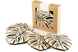 Decorify Sottobicchieri Monstera 11 x 10 cm (4 Pezzi) – Sottobicchieri in Legno per Tazze e Tazze – Sottobicchieri in Legno 6 mm – Decorazione da Tavolo – Naturale