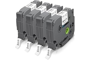 4X Pristar 9mm Compatible pour Brother TZe-S221 TZeS221 TZ-S221 TZ Stronger Adhésif Puissant TZe 9mm Noir sur Blanc pour Brother PT-H100LB PT-E110 H107B PT-H100R PT-D210 PT-H200 H110 P710bt D400 1000