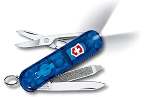 Victorinox Signature Lite Swiss Army Pocket Knife, Small, Multi Tool, 7 Functions, LED, Pen, Blue Transparent