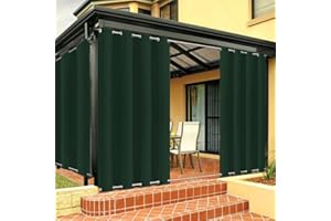 FICARICO Outdoor Vorhang Wetterfest mit Ösen Oben und Unten, Outdoor Vorhänge Sonnenschutz Wasserdicht Blickdicht Gardinen für Pavillon, Benutzerdefinierte Größe -1 Stück, Dunkelgrün, B135xH183cm