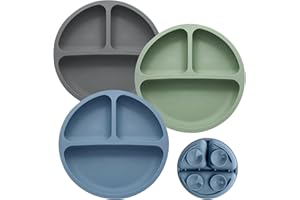 Cubble Silicone Suction Divided Plates 3 Pack for Babies & Toddlers, 100% Food Grade Silicone Baby Plates, Non-Slip, Baby Led Weaning, Microwave & Dishwasher Safe (Dark Grey/Blue/Sage)