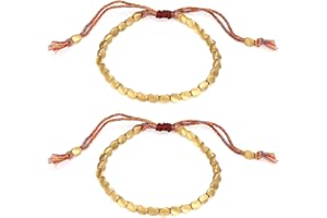 Lumi Zenva Lot De 2 Bracelets Tibétains En Cuivre Tressé Faits Main Avec Perles Multicolores Réglables 16 à 26 cm Artisanat Tibétain Porte-Bonheur Idéal Cadeau Spirituel