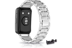 SABSEN Metall Armband für Huawei Watch Fit/Elegant/New - Frauen Strass Glitzer Verstellbare Edelstahl Ersatzbänder Kompatibel mit Huawei Watch Fit (C)