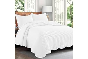Cozy Haven Quilt Mono Bedspread 3 Pieces Set – Coverless Quilted Leaf Motif Bedspread, Comforter Throw, Summer and All-Season Lightweight Bedding Sets, with 2 Pillow Shams (Super King, White)