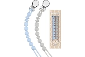 Kowlone Dummy Clips Boys Girls Silicone Soother Pacifier Chain Flexible Binky Holder Set with Texture for Teething Baby Unisex Newborn Dummies 1-Piece Design(Pastel Blue,Glacier Grey)
