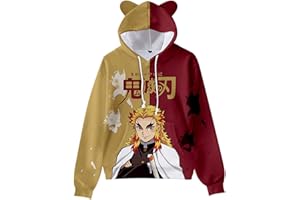 ZHEDU Demon Slayer Cosplay Felpe con Cappuccio Cute Cat Ear Felpe 3D Cartoon Stampato Anime con Cappuccio Harajuku Streetwear Kawaii Felpa con Cappuccio da Donna