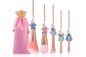 WECHIP [5 Piezas] Brocha de maquillaje Stich, Stich Regalos Brochas cosméticas para polvo Sombra de ojos Rubores Labios, Juego de brochas de maquillaje Kawaii portátil, Stich Regalos niña
