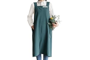 Small snail Baumwolle Leinen Schürzen Einfarbig Japanischer Stil Kreuz Zurück Schürze mit Tasche Retro Literatur Kunst Blumenladen Kleidung für Damen Herren Küche Kochschürzen Übergröße