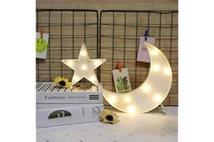 GUOCHENG Lovely Moon⋆ Night Light Set Battery Operated LED Star Marquee Sign Decorative Moon Table Lamps for Baby Children Bedroom Nursery, Christmas Birthday Gifts(White Moon&White Star)