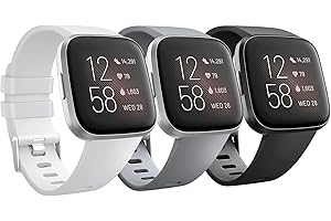 Mugust 3 Piezas Correa Compatible con Fitbit Versa/Fitbit Versa 2 Correa, Pulsera de Repuesto Clásica de Silicona para Fitbit Versa 2 / Versa/Versa Lite Correas (S, Negro/Blanco/Gris)